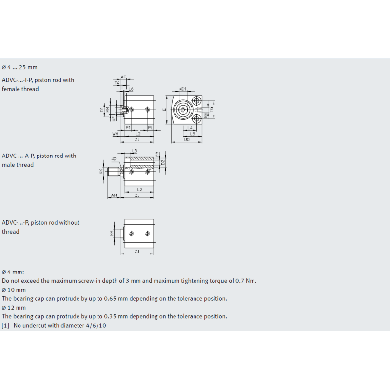 ADVC-4-2.5-P ADVC-4-5-P ADVC-4-2.5-A-P ADVC-4-5-A-P Festo Double-Acting Short-stroke Cylinders
