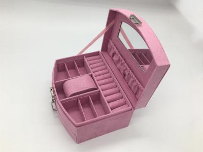 Pink Fabric Fancy Jewelry Box With Lock And Handle Customized Size