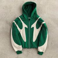 100% coton français Terry poids lourd 500gm surdimensionné Fermeture à glissière Vintage Hoodie Hommes patchwork Hoodies