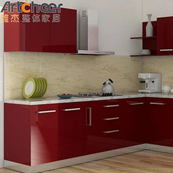 Modern L Shape Kitchen Cabinets in White Gloss Lacquer Finish with Solid Wood Doors