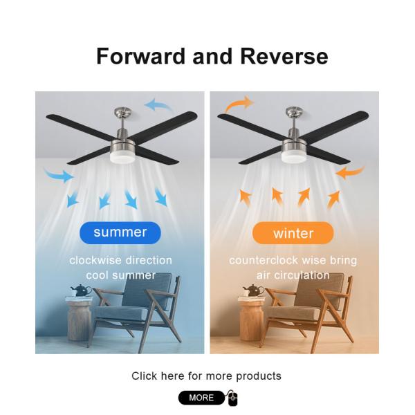 Vento forte 52 polegadas Moderno de cobre Motor 4 preto LED SS lâmina Ventilador de teto com luz