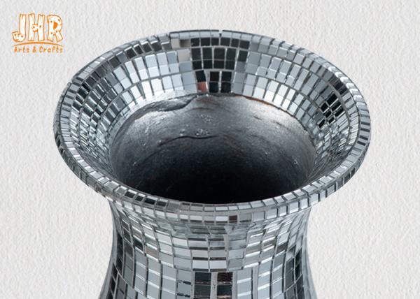 Modern Luxury Fiberglass Flower Pot Table Vase Plant Pots Silver Mosaic Glass