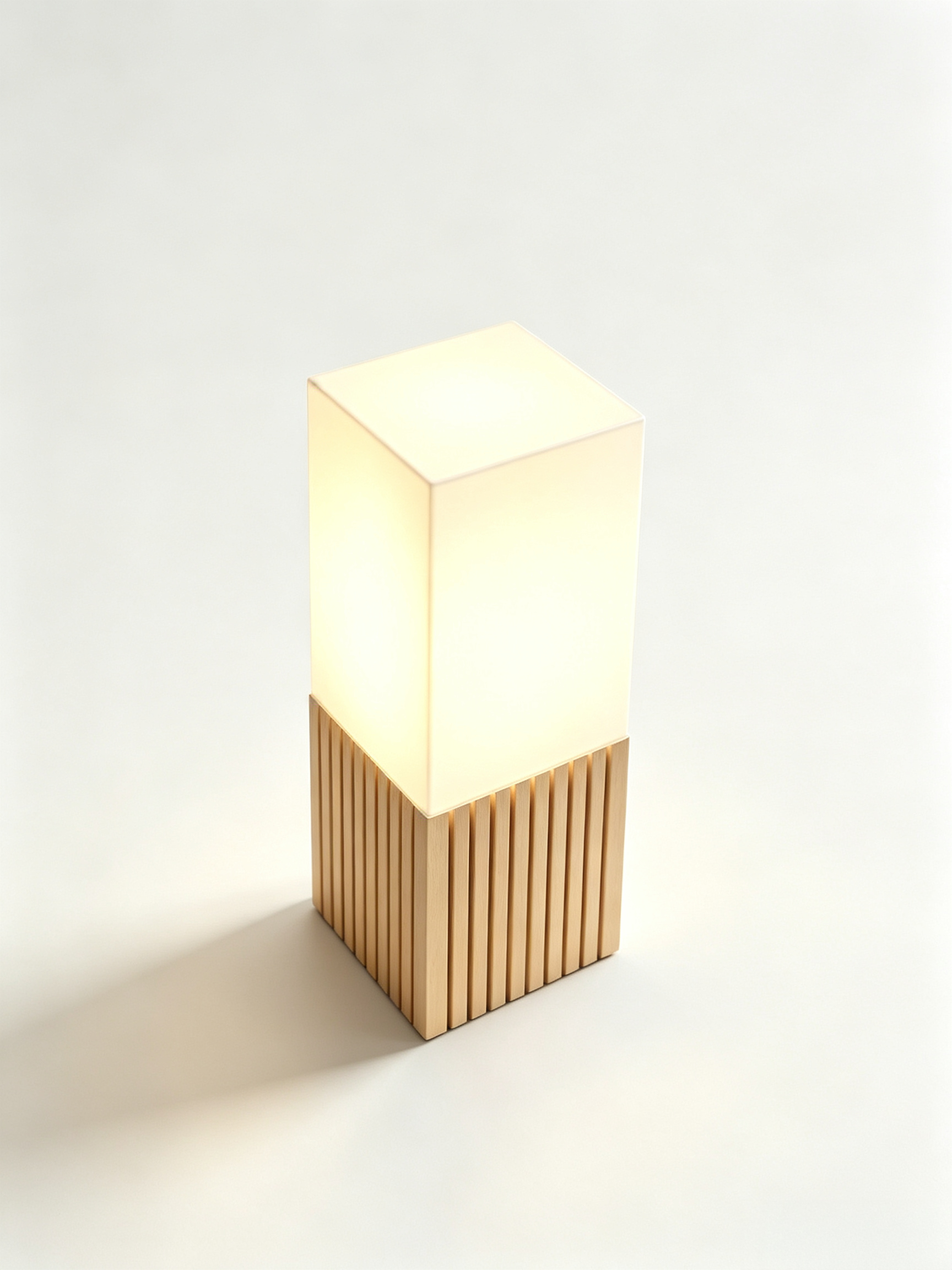 Warm Glow Square‑Shade Minimalist 3D Lighting Fixtures With Wood‑Slat Look For Indoor Home Illumination