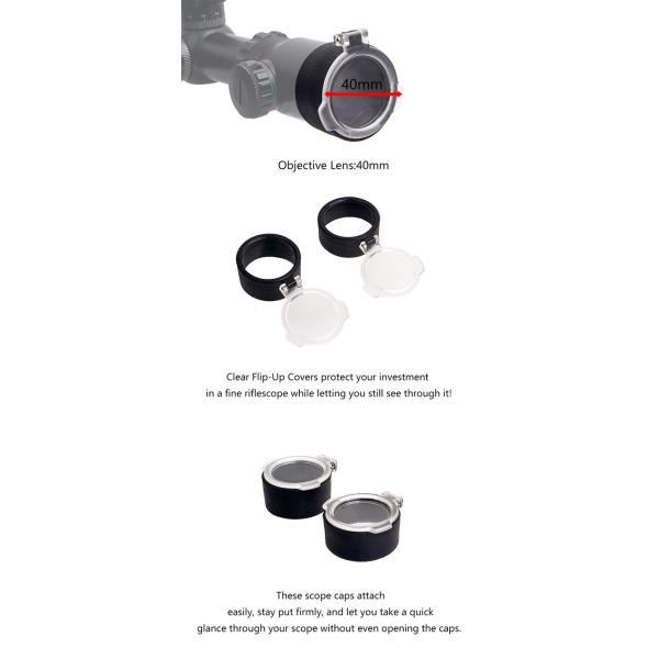 Rubber & Resin Tactical Accessories 40mm Flip - Up Riflescope Lens Covers - Clear