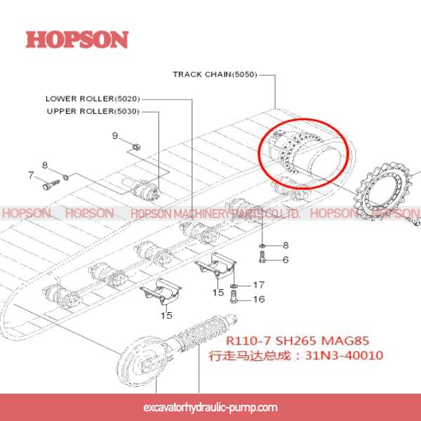 31N3-40010 Excavator Travel Motor , SH265 E312B Hyundai Final Drive