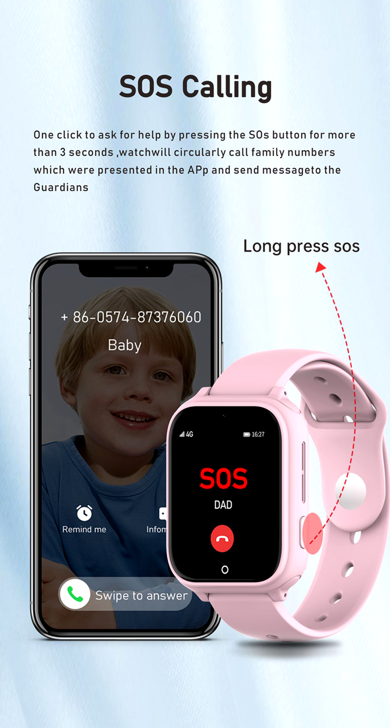 Eraysun Smart Watch Child 560mAh 1.52 Inch 240*280 LBS Location SOS Phone Call 4g SIM Card Camera Electronic Smart Watch Kids