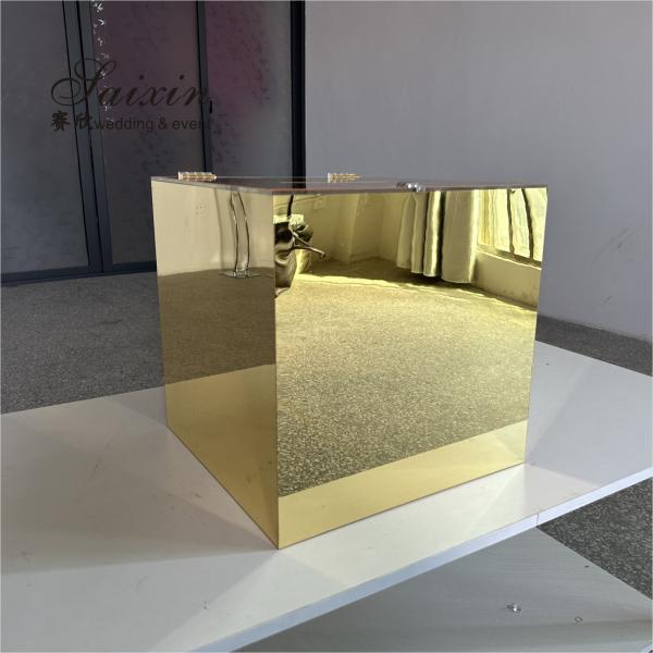 20ft Acrílico Decoração de fundo de casamento peças centrais belo evento Espelho de ouro caixas de dinheiro de plástico