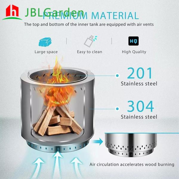 Outdoor 15Inch Wood Burning Stainless Steel Fire Pits Solo Stove Round Silvery White