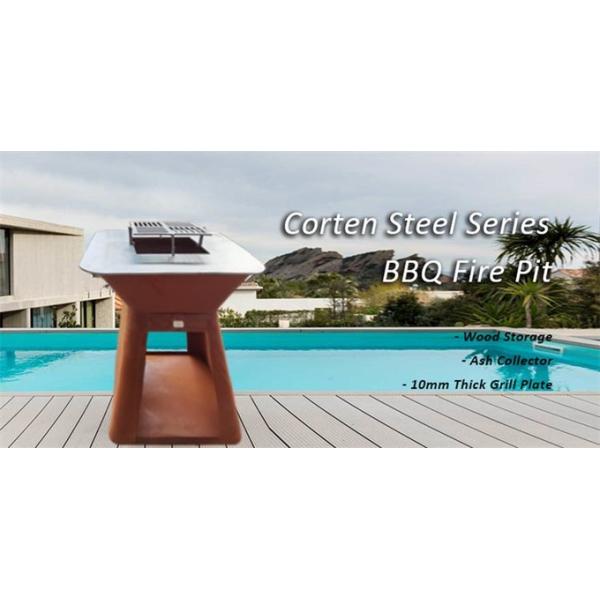 Гриль БАРБЕКЮ ямы огня Corten основания деревянного горящего основания трапецоида на открытом воздухе варя стальной