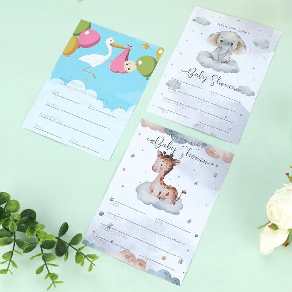 Tamaño personalizado dibujos animados Género revelación Fiestas Tarjetas y sobres Invitaciones Baby Shower