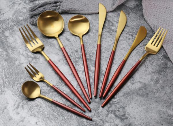 Hot Sale NC099 Red And gold Stainless Steel Cutlery Set  LFGB FDA Flatware whole series