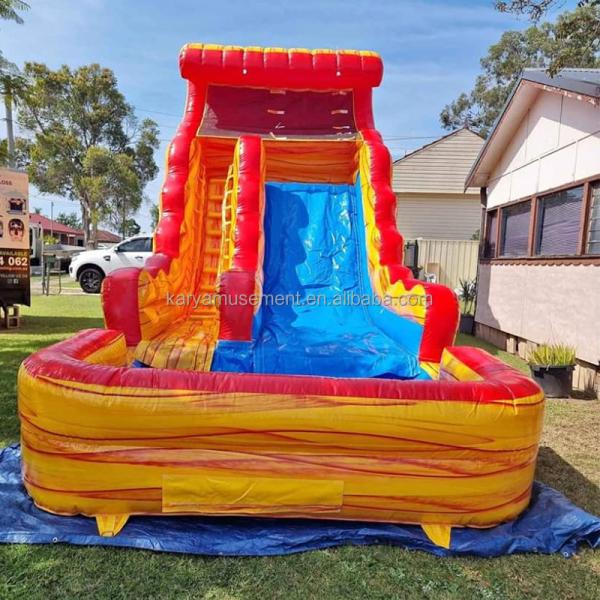 Customized Logo Commercial PVC Water Park Yellow Marble Inflatable Slide with Pool