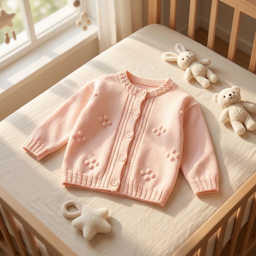 Baby Girl Cute Floral Pattern Cardigan Sweater with Button Closure and Lightweight Wool for Spring