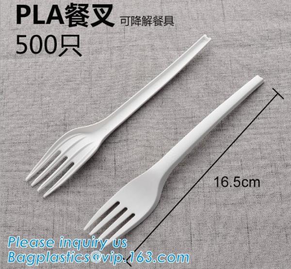 PLA cutlery |knife|fork|spoon,EN13432 certificate PLA Cutlery fork,Disposable and biodegradable PLA tableware,bagease pa