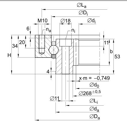 VI160288-N Four point contact ball bearing Internal gear teeth 216x340x39mm slewing ring bearings xuzhou bearing