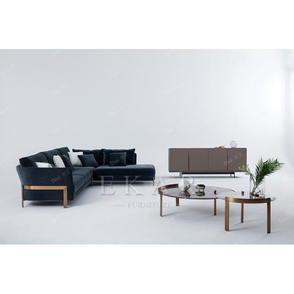 Modern Home Furniture  Metal Frame L Shaped Corner Velvet Sectional Sofa