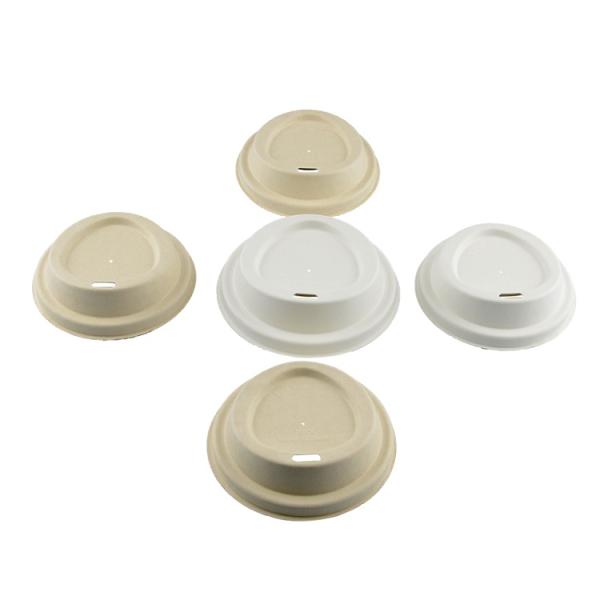 Sugarcane Pulp Molded Sip Lid , Triangle Design , Bleached 80mm