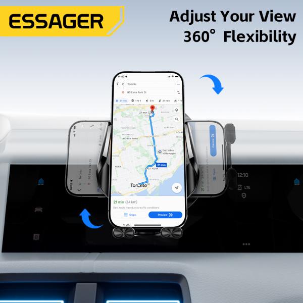 One-hand Operation Car Phone Holder with Wireless Charger and Anti-slip Features ESSAGER A6 360 Rotation