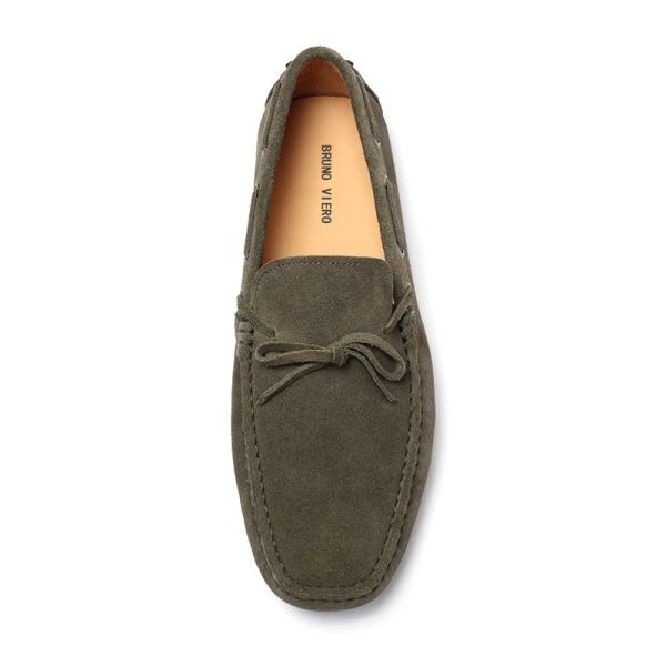 Cow Split Suede Euro 45size Mens Leather Moccasins Olive Green