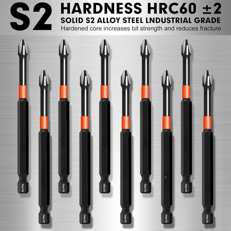 Heavy-Duty 4-Inch Phillips #2 Power Bits | Deep-Clearance Impact Driver Set