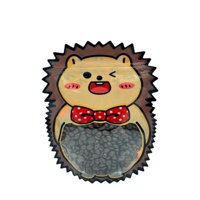 Custom Small Cute Hedgehog Animal Shape Die-cutting Plastic Standup Zipper Pouches with Clear Window for Food Packaging