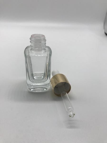 15ml Luxury Clear Square Cosmetic Flat Tall Bottle Essential Oil Cosmetic Glass Bottle With Aluminum Dropper