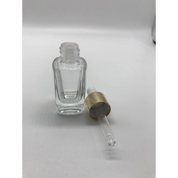 15ml Luxury Clear Square Cosmetic Flat Tall Bottle Essential Oil Cosmetic Glass Bottle With Aluminum Dropper