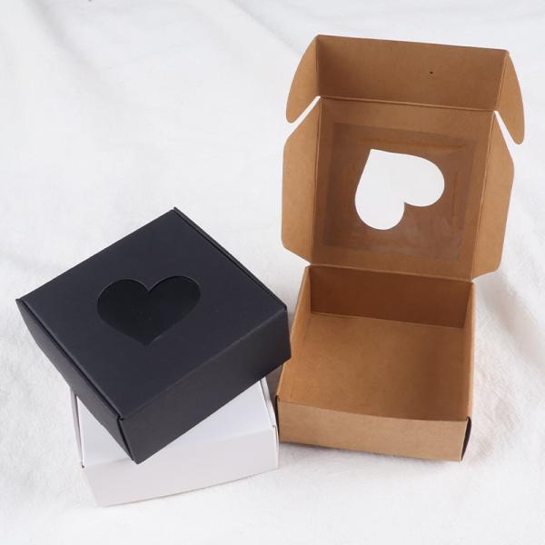 Conjunto de cajas de correo de la ventana de Kraft de corazón Natural Negro Blanco Alimentos de embalaje seguro Picnic Preparación de pasteles Cajas de repostería