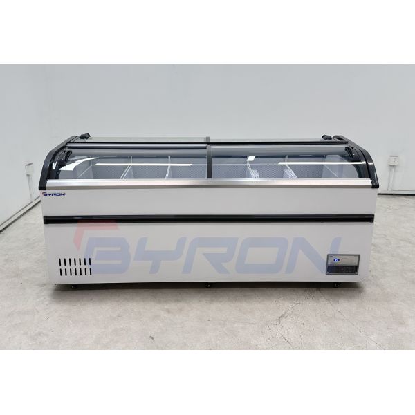 Curved Horizontal Glass Top Island Freezer Commercial Ice Freezer