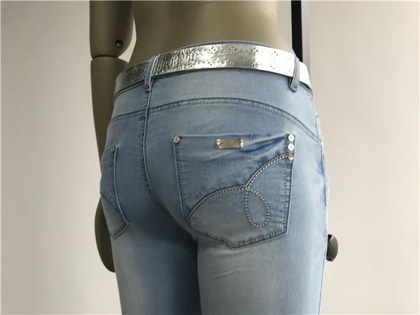 Milk / Light Blue Ladies Stretch Denim Jeans , Belted Skinny Jeans TW72964