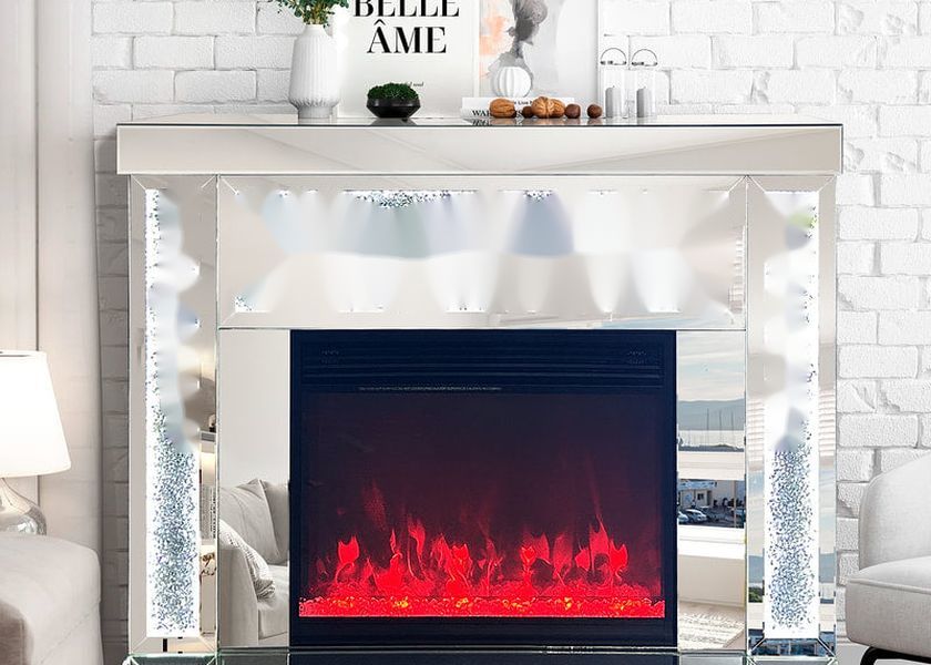 JSBL1301 Crushed Crystal Mirror Design Electric Fireplace TV Stand with Remote Control and 7-Color Dimmable Flame Effect