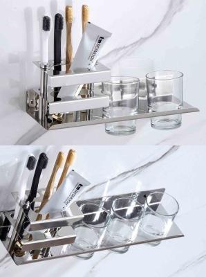 Multifunctional Wall Mounted Bathroom Shelf , Stainless Steel Toothbrush Holder OEM