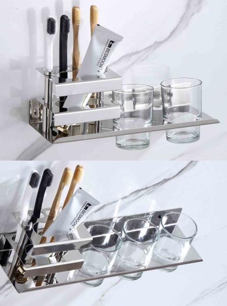 Multifunctional Wall Mounted Bathroom Shelf , Stainless Steel Toothbrush Holder OEM