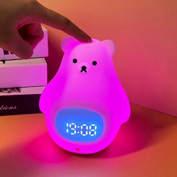 Soft Silicone Bear Led Night Lamp Touch Sensing Sleeping Lights With Timing & Alarm Clock Function