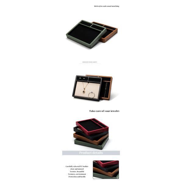 Display plate de joyería de cuero de PU de múltiples compartimentos para pendiente de anillo