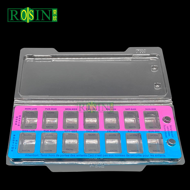 14 Compartment Clear Plastic Weekly Pill Organizer Blister Tray with Hinged Lid