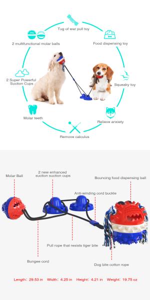 Dentes de cão interativos sibilantes dos brinquedos do animal de estimação do copo da sução dobro que limpam o ODM da bola TPR