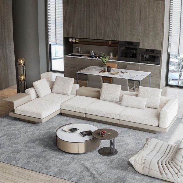 Sectional Customized Size Sofa Set Featuring Genuine Soft Luxury Leather Curved C Shaped Design 5 8 Seater