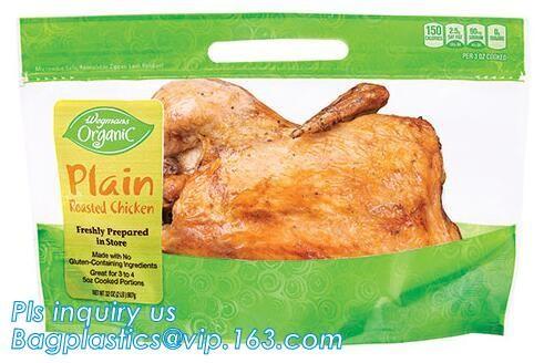 Anti Fog Hot Rotisserie Chicken Bags, Microwaveable Roasted meat Packaging Bag With Resealable Slider Zipper