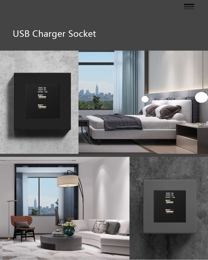 Стенная розетка гнезда 86mm заряжателя USB металла ПК двойная с Usb