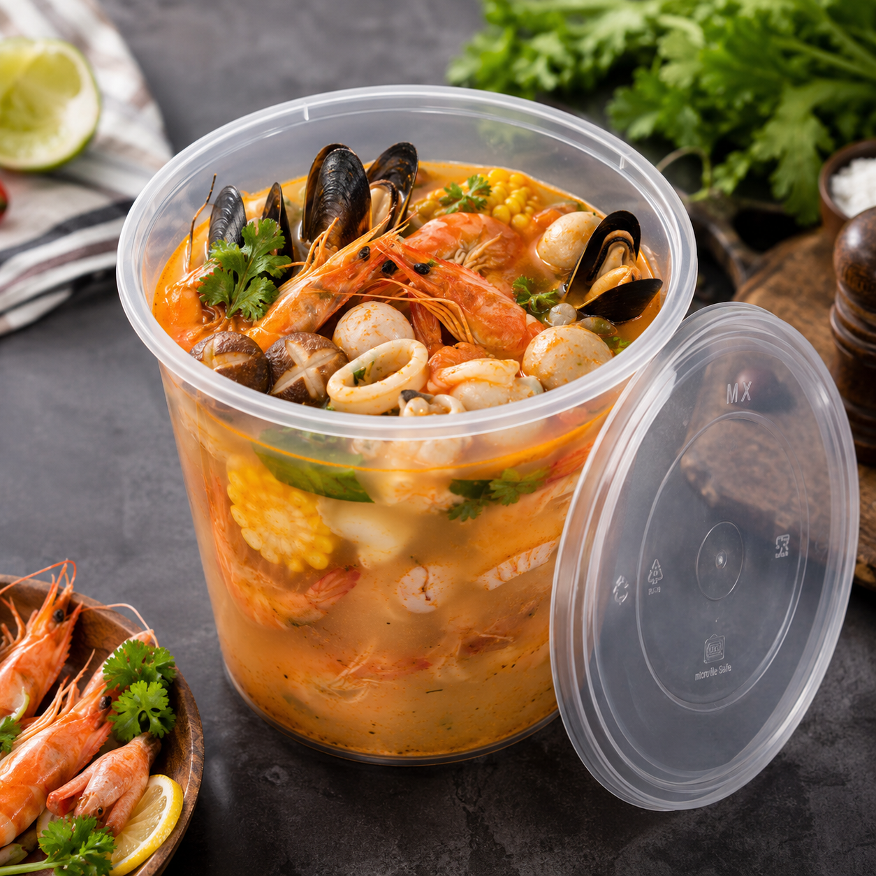 Lids Disposable Food Bowl 2000ml Extra Tall PP Containers for Family Soup