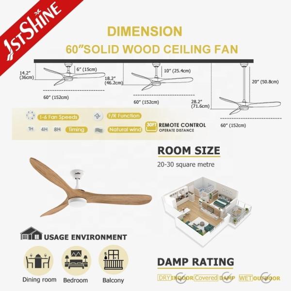 1stshine Ventilador de teto de lâminas de madeira com luz e temperatura de cor de 3000k/4000k/6000k