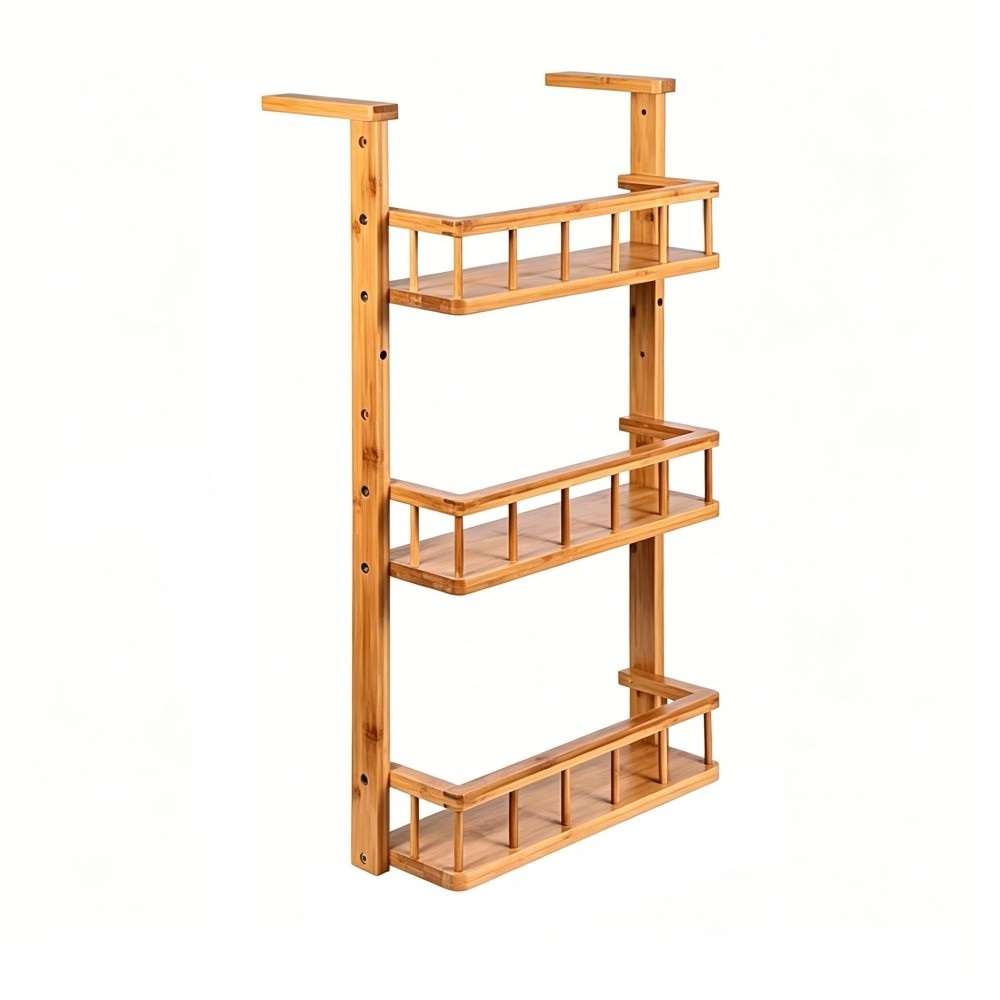 Wall Mounted Bamboo 3 Tier Kitchen Organizer Spice Rack Kitchenware Tool