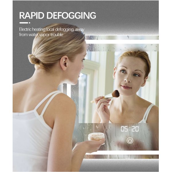 Rectangle Smart Touch Switch Makeup Bathroom Illuminated Led Mirror With Light Dimmable
