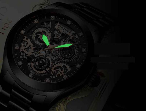 KINYUED J062 oem waterproof custom logo leather fashion tourbillon skeleton wrist watch luxury mechanical watch men wris
