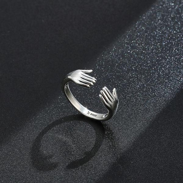 Anel de Ring For Women 925 Sterling Silver Double Hand Shape do dedo