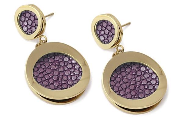 Vintage Stainless Steel Gold Earrings 90s Retro Green Purple Round Drop Earrings
