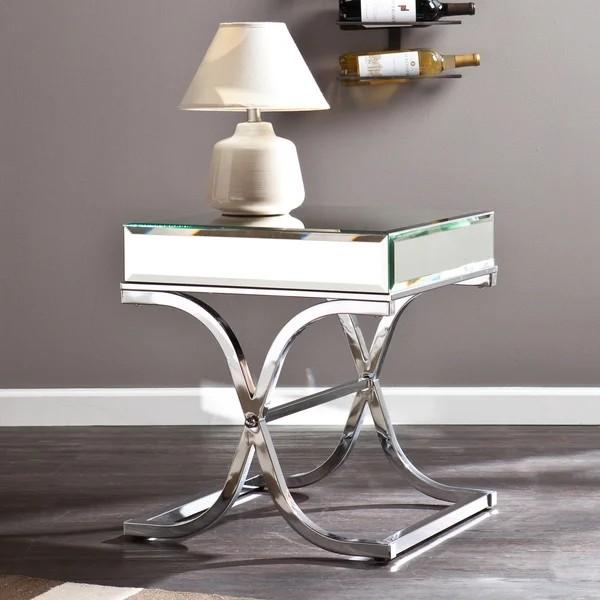 Modern mirrored side table stanieless steel base glass top corner table for hotel home
