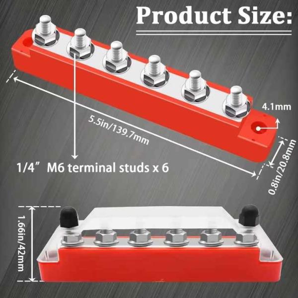 Brass Covered 6 M6 300V/48V 130A/150A Power Distribution Bus Bar Surface Mounting