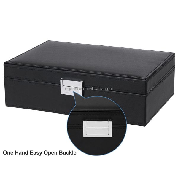 Handmade PU Leather Men's Jewelry Box Organizer With Velvet Lining Removable Tray